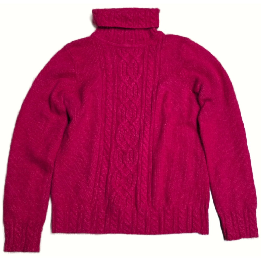 VIntage White Stag Cable Knit Turtleneck Sweater Women's‎ Size M Red Angora Wool